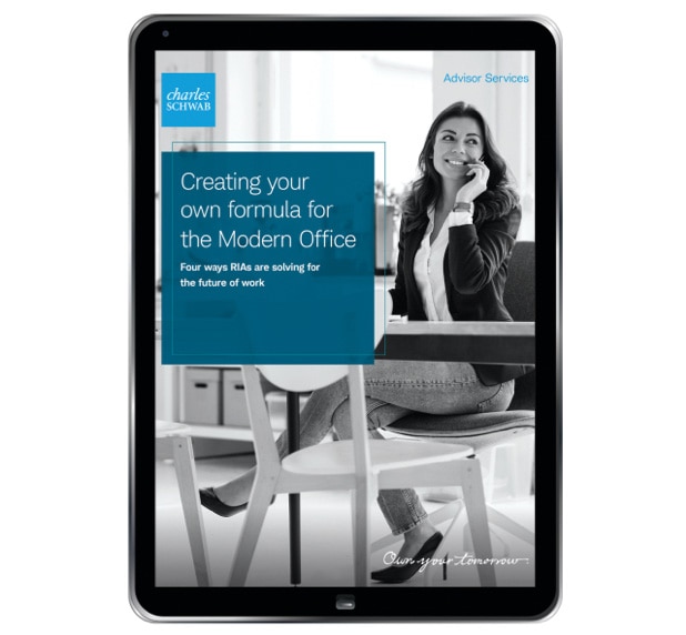 A tablet shows the cover of the Modern Office white paper.