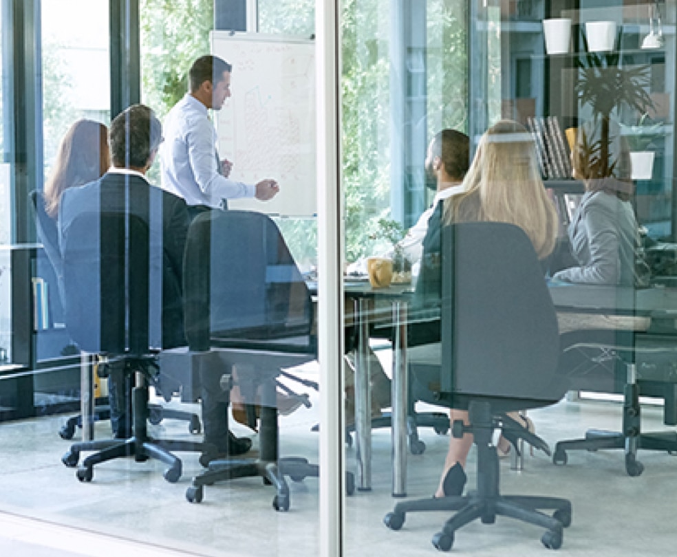 A business consultant presents strategies to a diverse team of advisors
