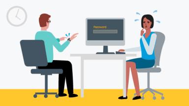 man and woman at desk