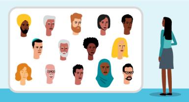 Woman looking at diverse individuals