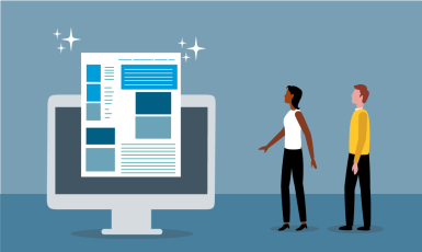 Illustration of content popping out of a computer screen.